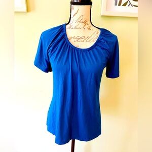 Women’s Ann Taylor Blue Ruched Short Sleeve Blouse Size XXSP